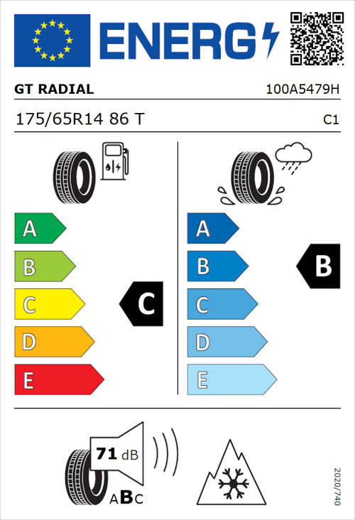 Tyre Label for GT Radial 4Seasons 175/65R14 86T