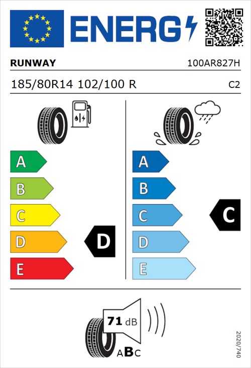 Tyre Label for Runway Enduro 616 185/80R14 102/100R