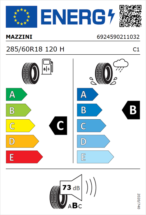 Tyre Label for Mazzini Ecosaver 285/60R18 120H